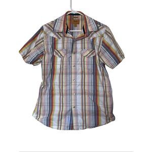Trailer Vintage Fit Mens Multicolor Striped Short Sleeve Button Up Shirt Size XL